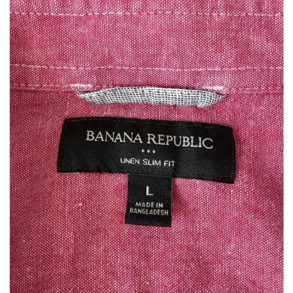 Banana Republic Linen Slim Fit Shirt L Pink Linen Blend Button Up Coastal Resort